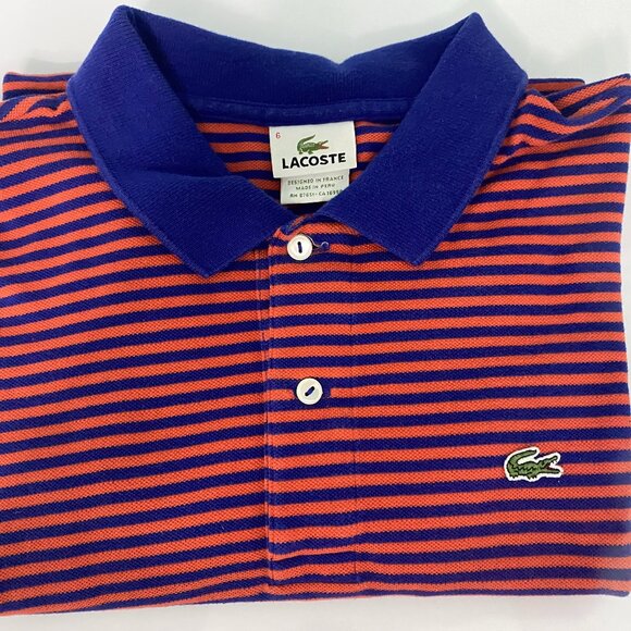 Lacoste Orange Blue Stripe Mens Shirt Size 6 Med - Picture 4 of 4